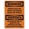 Signmission OSHA WARNING Sign, Never Place Any Object Panels Bilingual, 7in X 5in Decal, 5" W, 7" L, Landscape OS-WS-D-57-L-12689